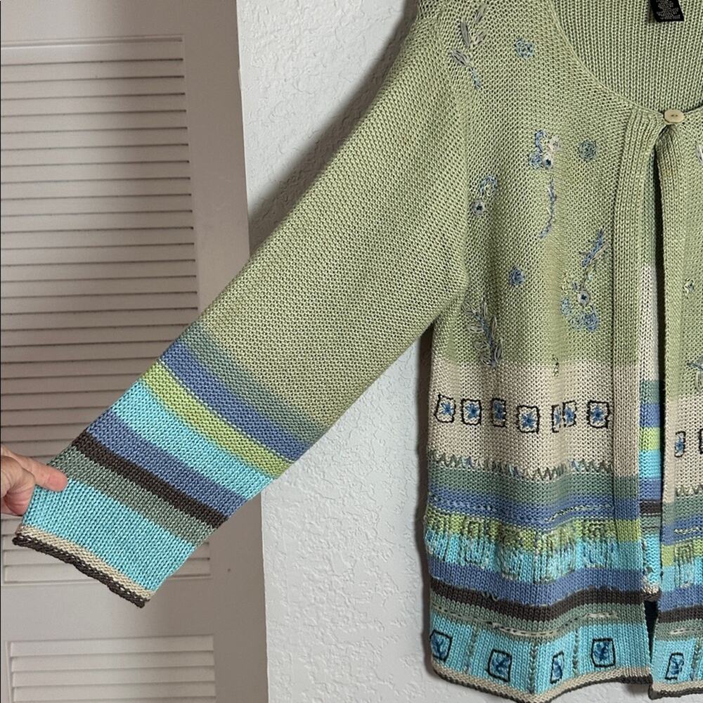 Vintage Sigrid Olsen 1X Green Blue Knit Cardigan Sweater Coastal Grandma Teacher - Picture 5 of 7